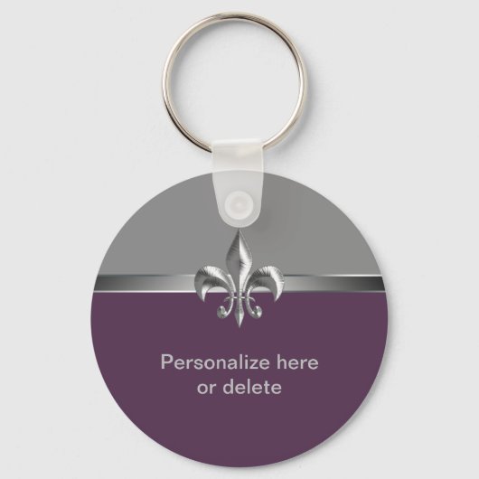 Persoonlijke Silver Eggplant Fleur de Lis Sleutelhanger (Voorkant)
