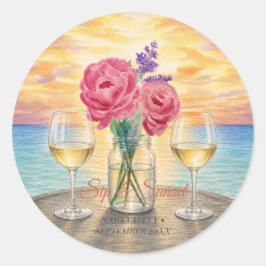 Persoonlijke Sip & Sunset-waterverf ronde favor Sticker