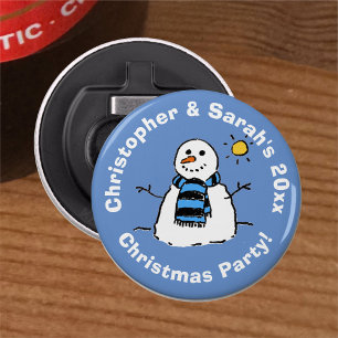 Persoonlijke Sneeuwman Afbeelding Kerstfeest Button Flesopener