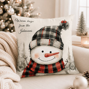 Persoonlijke Sneeuwman Kerst met familienaam Kussen