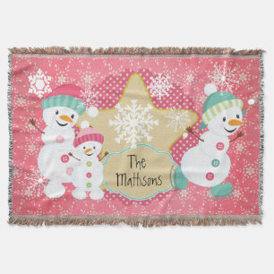 Persoonlijke Snowman Family Holiday Throw Deken