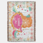 Persoonlijke Snowman Family Holiday Throw Deken (Voorkant Verticaal)