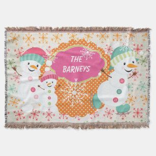 Persoonlijke Snowman Family Holiday Throw Deken