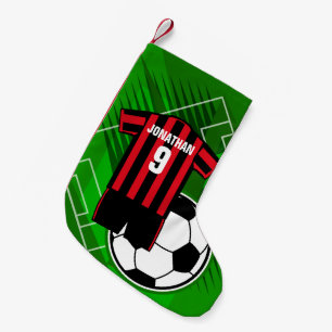 Persoonlijke Soccer Jersey Red en Black Stripes Kleine Kerstsok