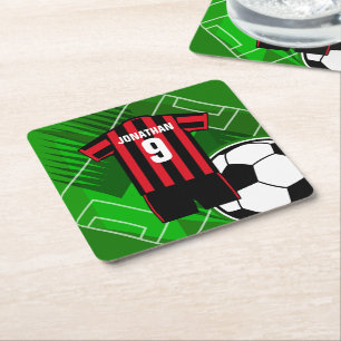 Persoonlijke Soccer Jersey Red en Black Stripes Vierkante Kartonnen Onderzetter