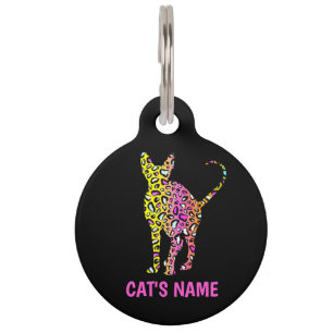 Persoonlijke Sphynx Kat Silhouet Luipaardprint Huisdierpenning