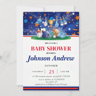 Persoonlijke sport baby shower uitnodiging blauw