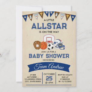 Persoonlijke sportieve baby shower uitnodiging All