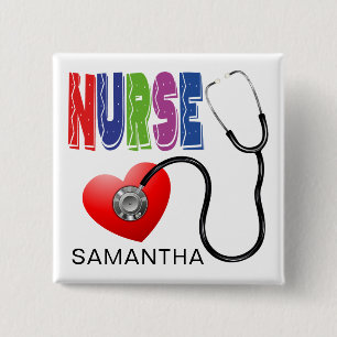 Persoonlijke Stethoscoop Colorful Nurse Name Vierkante Button 5,1 Cm