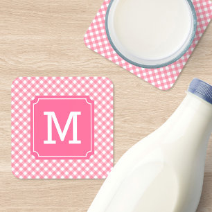 Persoonlijke stijlvolle baby roze geruite monogram onderzetter