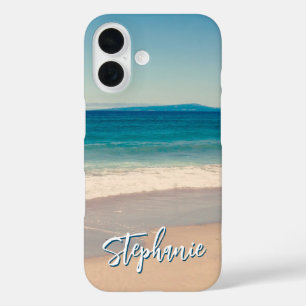 Persoonlijke strandfoto oceaanblauw iPhone 16 hoesje
