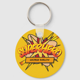 Persoonlijke stripboek Pop Art SUPERHELD Sleutelhanger