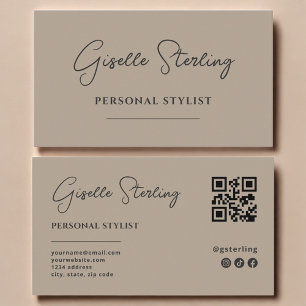 Persoonlijke Stylist Neutraal Taupe Script QR Code Visitekaartje