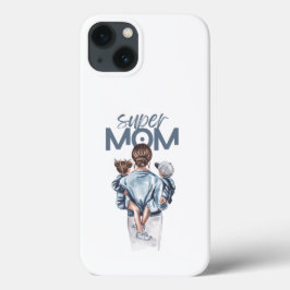 Persoonlijke Super Moeder met Zoon en Dochter Cade iPhone 13 Hoesje