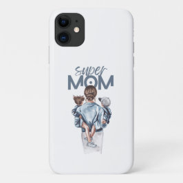 Persoonlijke Super Moeder met Zoon en Dochter Cade iPhone 11 Hoesje