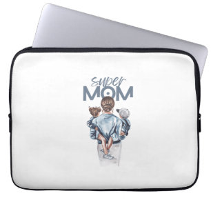Persoonlijke Super Moeder met Zoon en Dochter Cade Laptop Sleeve