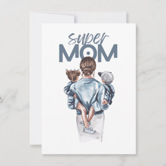 Persoonlijke Super Moeder met Zoon en Dochter Cade Notitiekaartje
