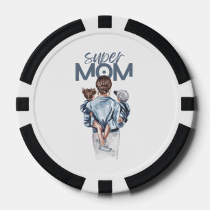 Persoonlijke Super Moeder met Zoon en Dochter Cade Poker Chips