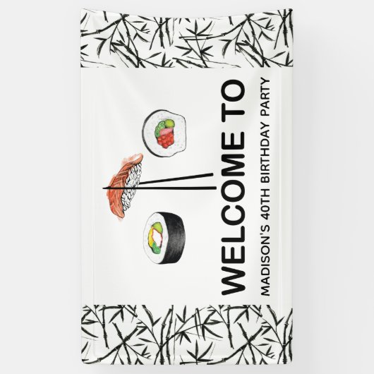 Persoonlijke Sushi Birthday Spandoek (Verticaal)