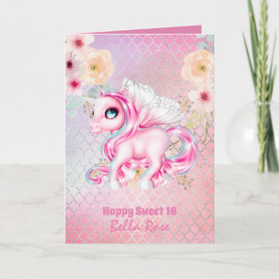 Persoonlijke Sweet 16 Mooie Eenhoorn Verjaardagska Kaart