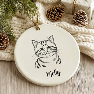 Persoonlijke Tabby Kat Kerstmis Keramisch Ornament
