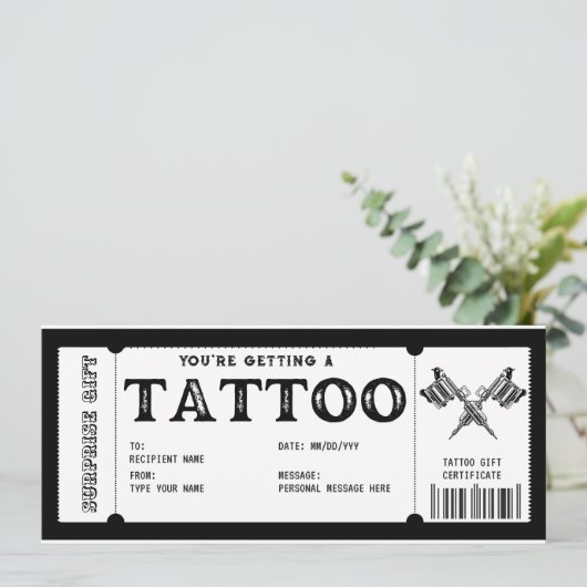 Persoonlijke Tattoo cadeaubon Sjabloon Kaart (Staand voorkant)