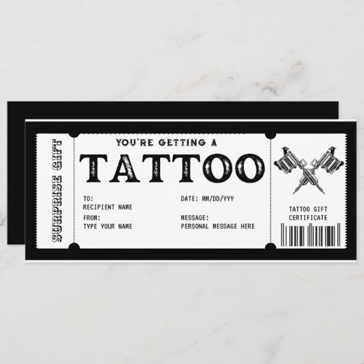 Persoonlijke Tattoo cadeaubon Sjabloon Kaart (Voorkant / Achterkant)