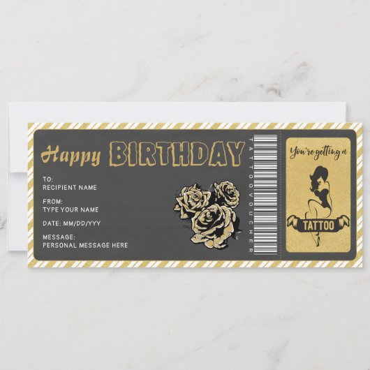 Persoonlijke Tattoo Cadeaubon Ticket Kaart (Voorkant)