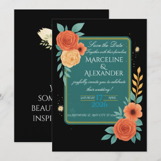 Persoonlijke teal & koraal bloemen uitnodiging