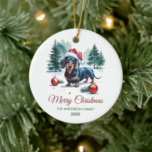 Persoonlijke teckel in kerstmuts Kerstmis      Keramisch Ornament