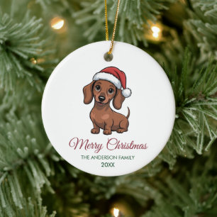Persoonlijke teckel in kerstmuts Kerstmis      Keramisch Ornament