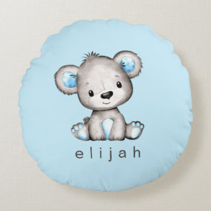 Persoonlijke Teddy Bear Baby Boy Blue Rond Kussen