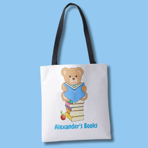 Persoonlijke teddybeer die zijn boeken leest draagtas