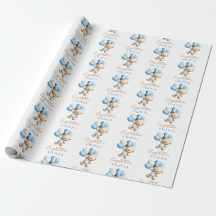 Persoonlijke teddybeer jongens baby shower cadeaupapier