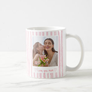 Persoonlijke tekst foto roze strepen Coquette Koffiemok