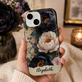 Persoonlijke telefoonhoes donkerpaarse pioenrozen
