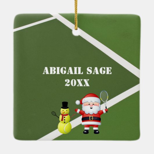 Persoonlijke Tennis Snowman en Santa Claus Keramisch Ornament (Achterkant)
