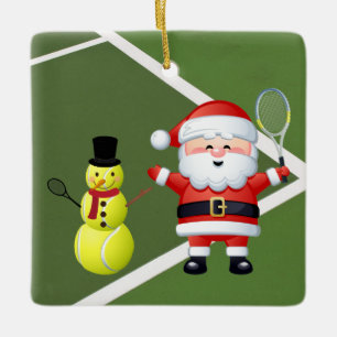 Persoonlijke Tennis Snowman en Santa Claus Keramisch Ornament