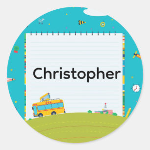 Persoonlijke 'Terug naar school'-busnaamstickers Ronde Sticker