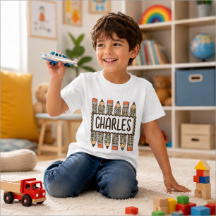 Persoonlijke 'Terug naar school'-potloodnaam T-shirt