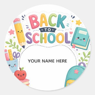 Persoonlijke 'Terug naar school'-ronde sticker voo
