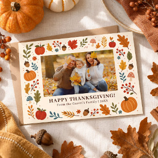 Persoonlijke Thanksgiving-familiefoto herfstblader Briefkaart