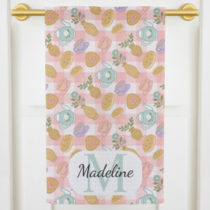 Persoonlijke theebloemen met monogram in pastelkle theedoek