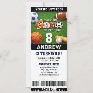 Persoonlijke THEMA All Star Sport Ticket Verjaarda Kaart