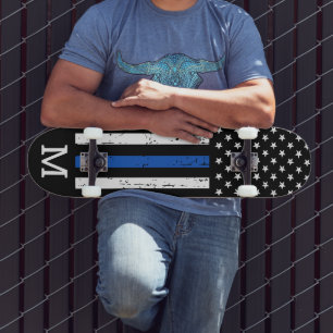 Persoonlijke thin Blue Line Flag Monogram Politie Skateboard