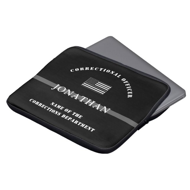 Persoonlijke Thin Silver Line Correction Officer Laptop Sleeve (Voorkant top)