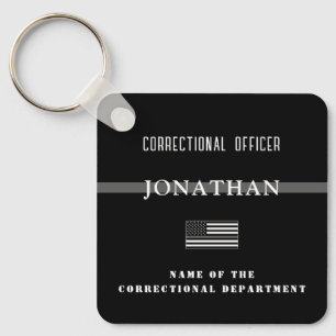 Persoonlijke Thin Silver Line Correction Officer Sleutelhanger