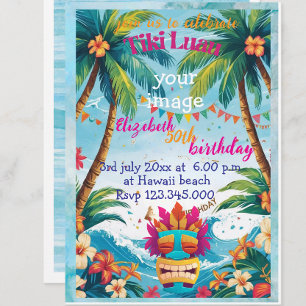 Persoonlijke tiki luau tropische strand uitnodigin kaart