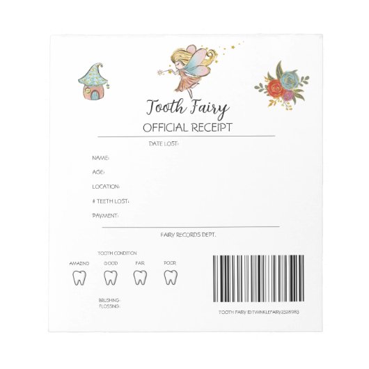 Persoonlijke Tooth Fairy-ontvangstbewijzen Notitieblok (Voorkant)