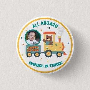 Persoonlijke Trein Verjaardagsfoto voor Kinderen Ronde Button 3,2 Cm